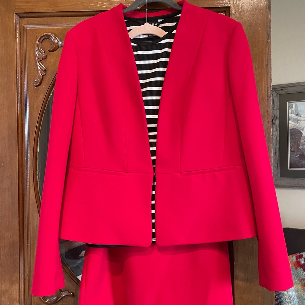 Women's Red Blazer Suit with Skirt